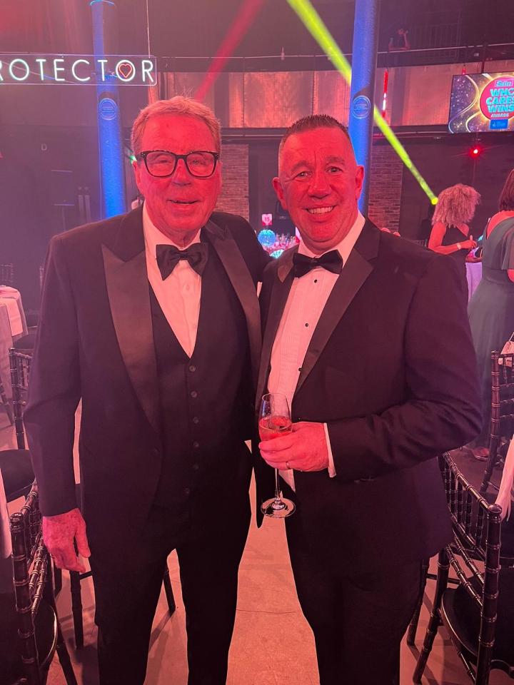 Footie favourite Harry Redknapp with 999 Hero nominee Mark Giddens, who has saved countless lives and delivered more than 50 babies during 34 years in the East of England Ambulance Service