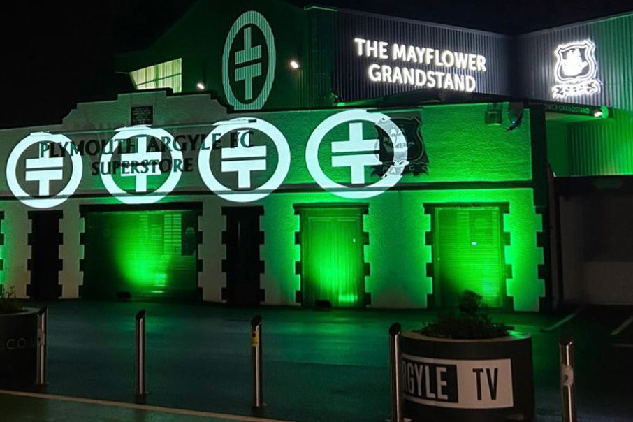 Plymouth's Grandstand was covered with the logo