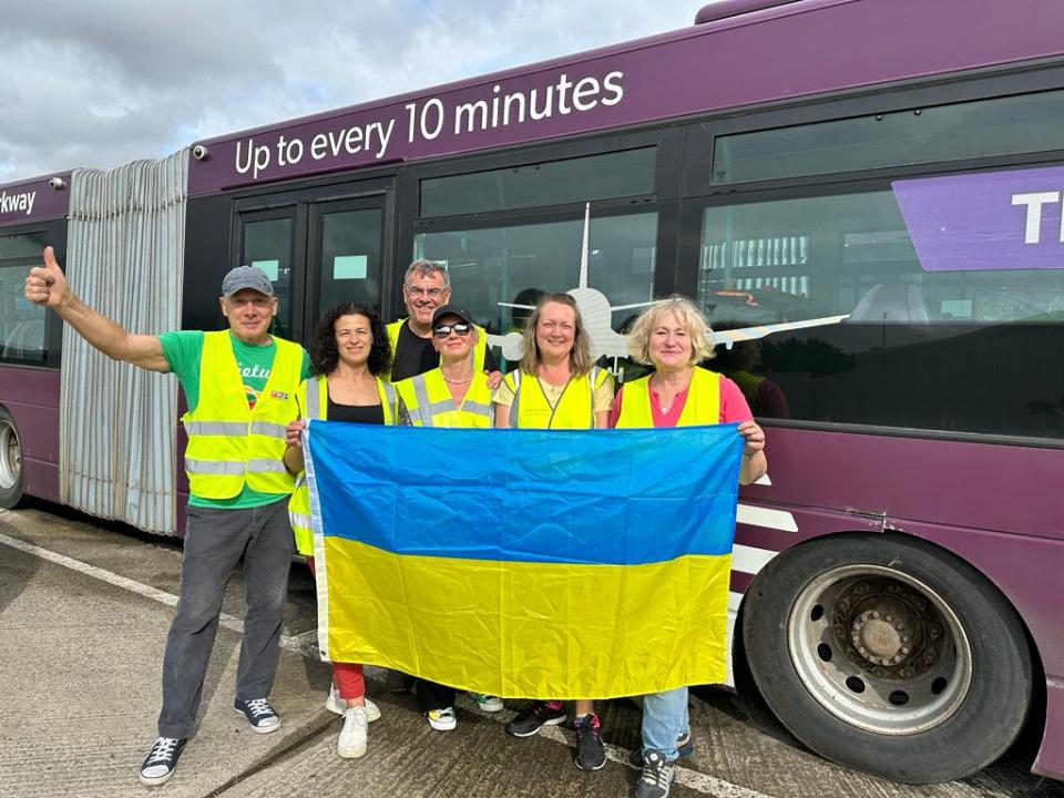 BENDY BUSES that once ferried passengers to Luton Airport have been driven to Ukraine - for use in the war against Russia., , The purple single-deckers made the 1,500-mile journey after being donated by the Go-Ahead Group, the company that owned them., , In their previous lives, the 18m-long flexible vehicles picked up holidaymakers from Luton Airport Parkway railway station before dropping them off for flights., , But one now carries battle-weary soldiers from the frontline in eastern Ukraine to rear areas for rest and recuperation, while the other transports troops around training grounds in the west of the country., , They arrived on Friday - joining a third bendy bus already operating in western Ukraine., , All three still have their Luton Airport colour schemes and signage in a bid to stop them being targeted by Vladimir Putin's forces., , The transfers were arranged by Wiltshire-based Swindon Humanitarian Aid Partnership (SHAP), which also has another single-decker working as a mobile field hospital close to the frontline and has transferred 1,300 tonnes of aid to eastern Ukraine since the start of the conflict. , , Chair Mike Bowden, a retired corporate lawyer, said: "When the Russian forces invaded Ukraine in February last year a number of us in Swindon watched the news in horror and decided that sitting on our backsides and doing nothing was not an option.