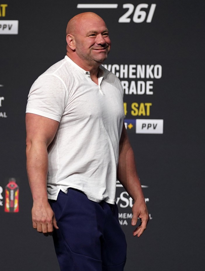 Apr 23, 2021; Jacksonville, Florida, USA; UFC president Dana White walks on to the stage during weigh-ins for UFC 261 at VyStar Veterans Memorial Arena. Mandatory Credit: Jasen Vinlove-USA TODAY Sports