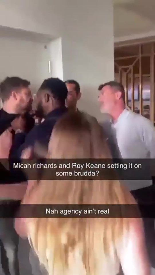 Roy Keane and Micah Richards confront the man at the Emirates Stadium