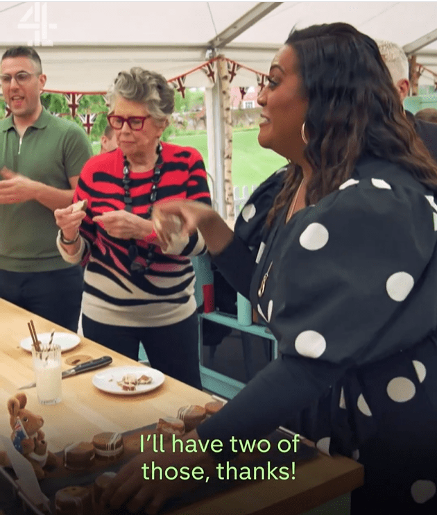 In the first full length trailer Alison jokingly steals a contestant's sponge cakes