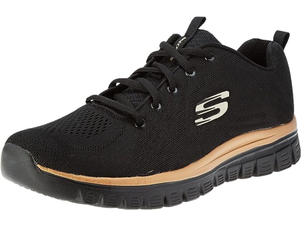 Skechers Women's Graceful Get Connected Sneaker in black and gold.