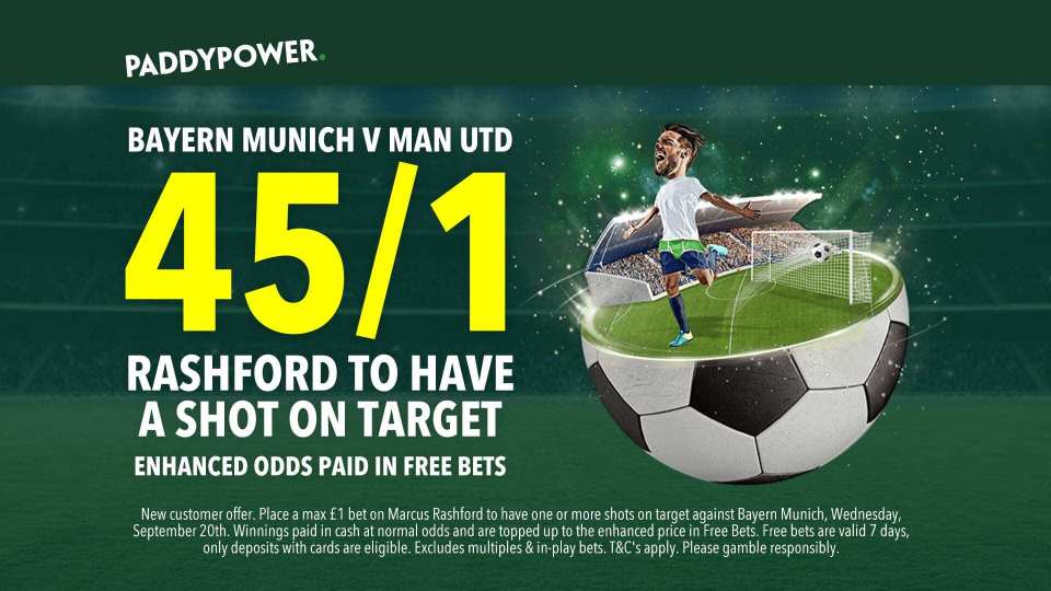 Get 45/1 for Rashford 1+ shot on target with Paddy Power