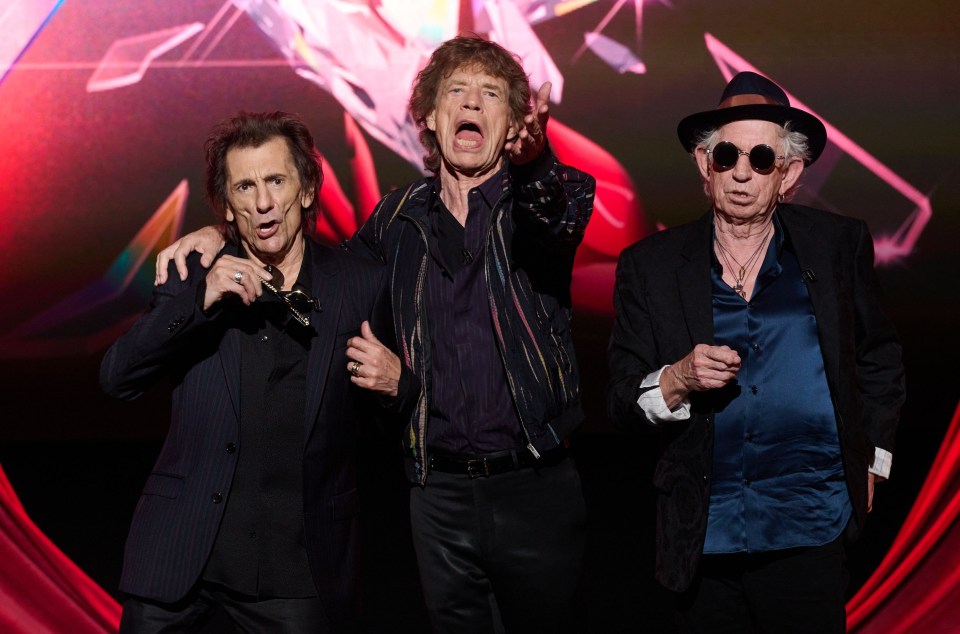 Ronnie Wood, Mick Jagger and Keith Richards at the album launch for Hackney Diamonds