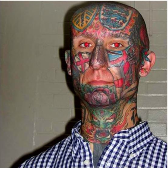 This man decided to get some of the most extreme football tattoos on his face