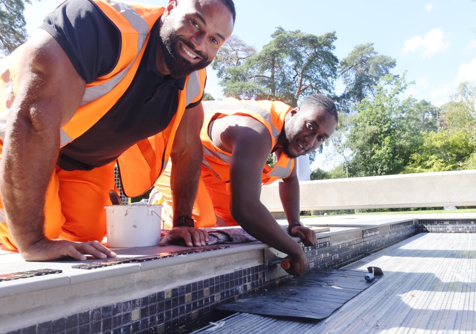 The Sun's Kevin Adjei-Darko works on the pool with Daniel Ashville