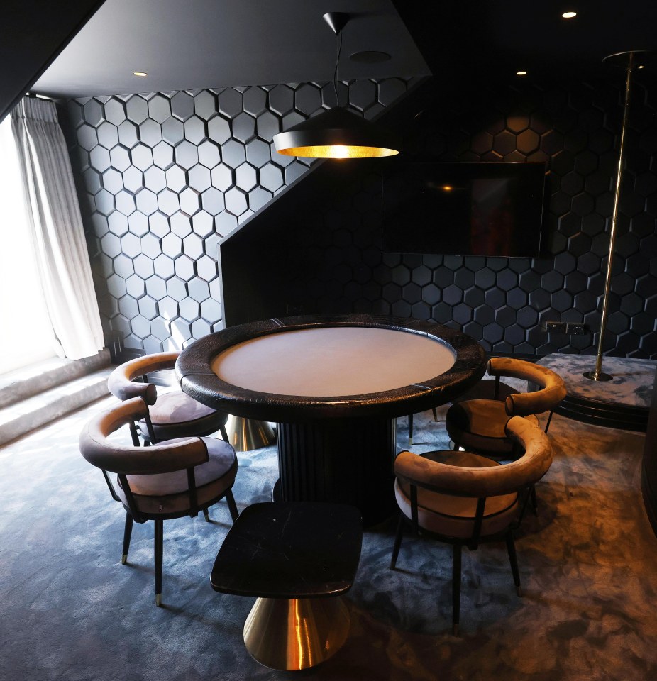 The game's room comes with a secret poker room that comes with a dance pole