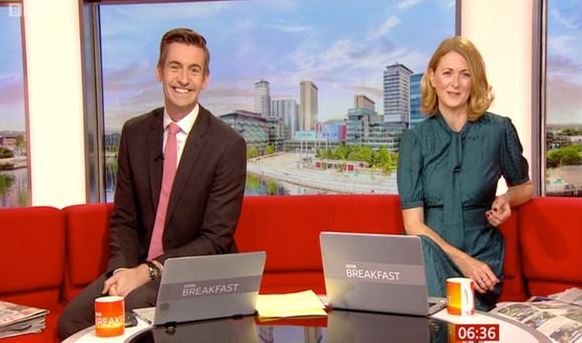 Rachel Burden looking stunning whilst presenting the BBC Breakfast show with Ben Thompson