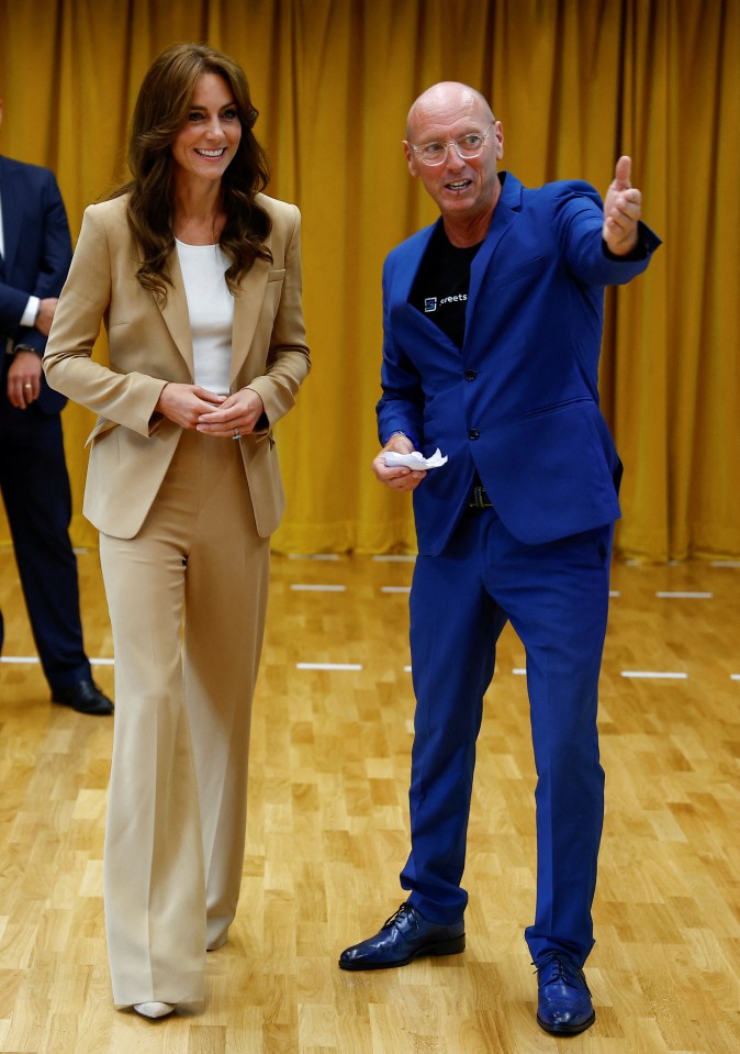 Kate wore a tan Roland Mouret trouser suit as she discussed youngsters’ mental health in a podcast recording