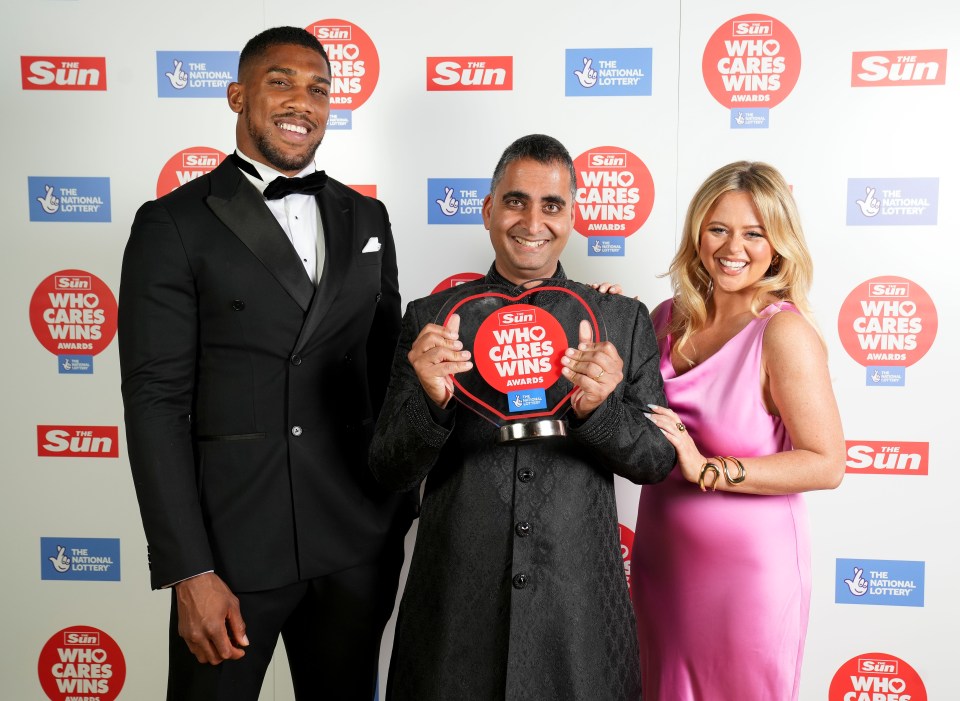 Amandip Sidhu was presented with The Caroline Flack Mental Health Hero award by Emily Atack and boxing champ Anthony Joshua