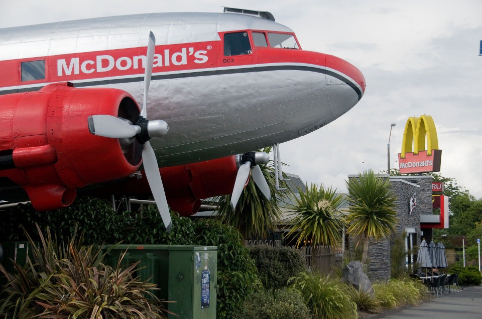 A small town in New Zealand is home to a Maccies where customers can eat onboard an old airplane