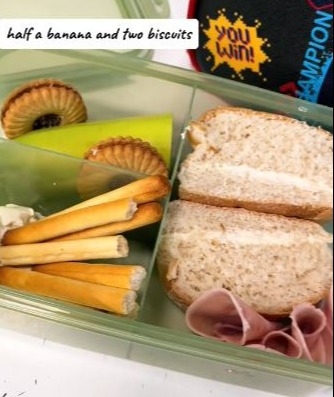 She showed off his lunches each day, and many included a sandwich, breadsticks and snacks