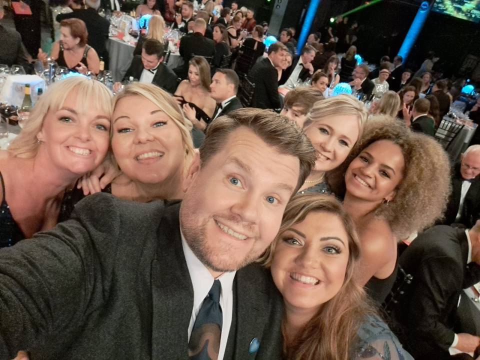 Telly host and Gavin & Stacey star James Corden with, from left, Best Team nominees Claire McGraith, Sophie Paton, Rachel Sullivan, Cheryl Adamson and Kaia Williams from the Children’s Cardiology department at Newcastle’s Freeman Hospital