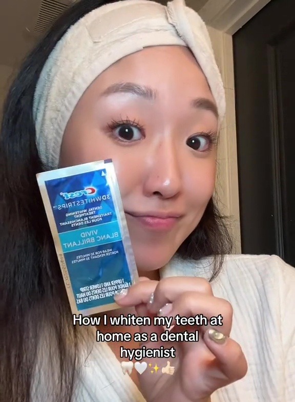 Tiff uses Crest whitening strips