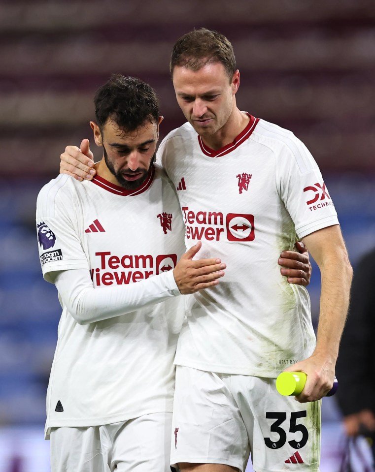 Jonny Evans (right) with Man Utd team-mate Bruno Fernandes