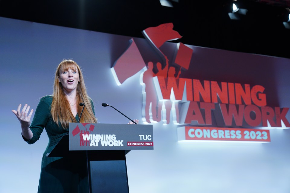 Deputy Labour Party leader Angela Rayner speaking at the TUC congress at the ACC in Liverpool