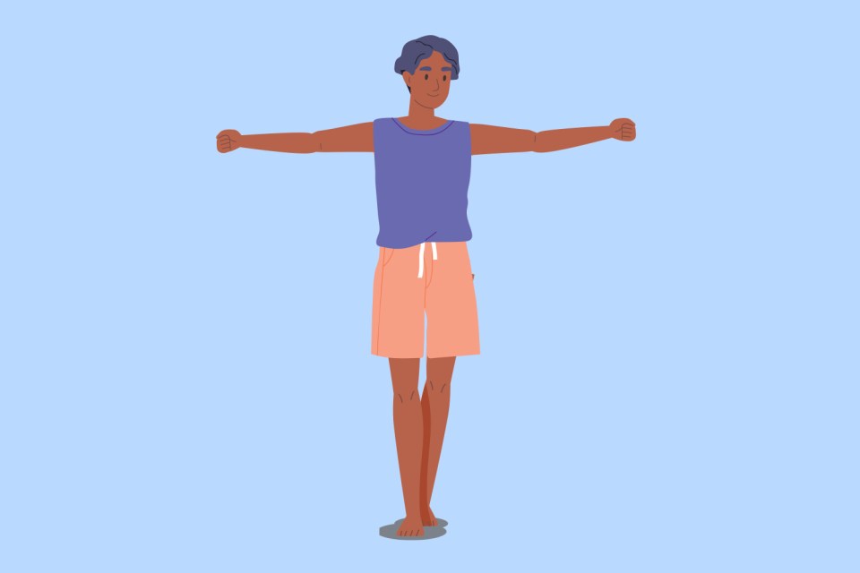 Make a 't' shape with your arms and rotate your body from side to side