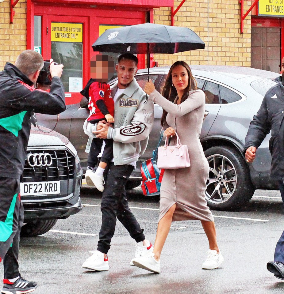 Antony and his girlfriend Rosilene Silva arrive at Old Trafford