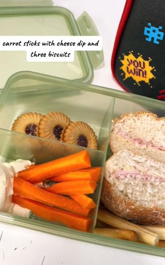 Another lunch included carrot sticks and biscuits