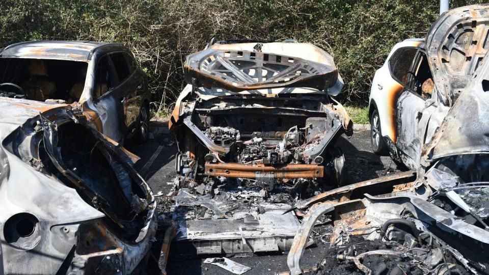 One lithium-iron battery sparked a blaze in a busy airport car park