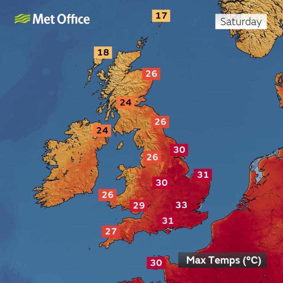 Forecasters at the Met Office say today could be the hottest day of the year so far