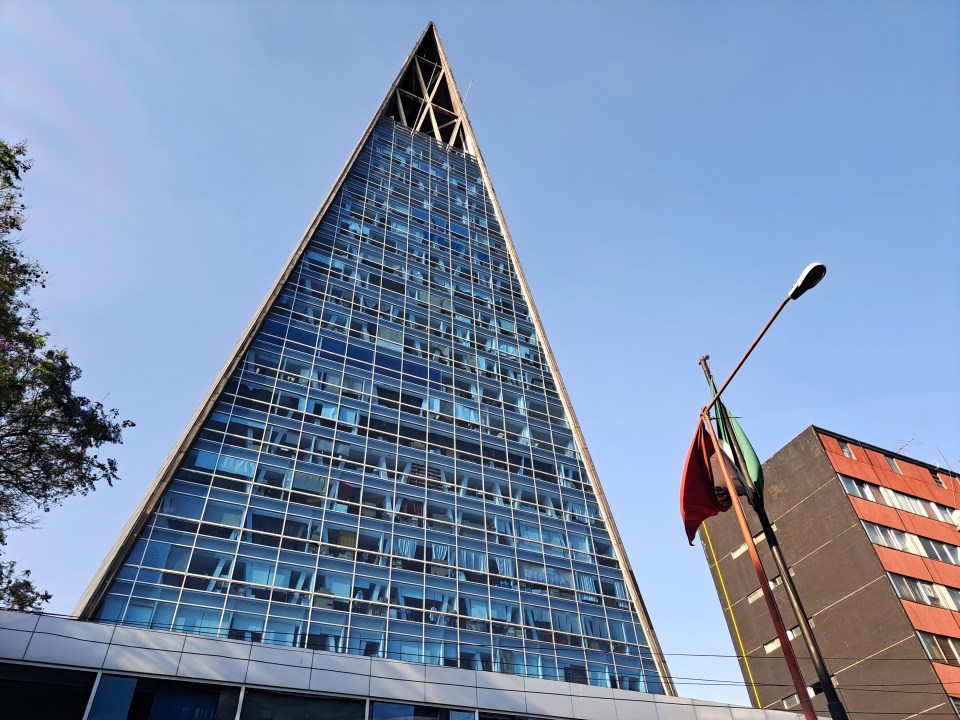 The building's iconic triangular prism shape has been remodelled twice since the first earthquake in 1985