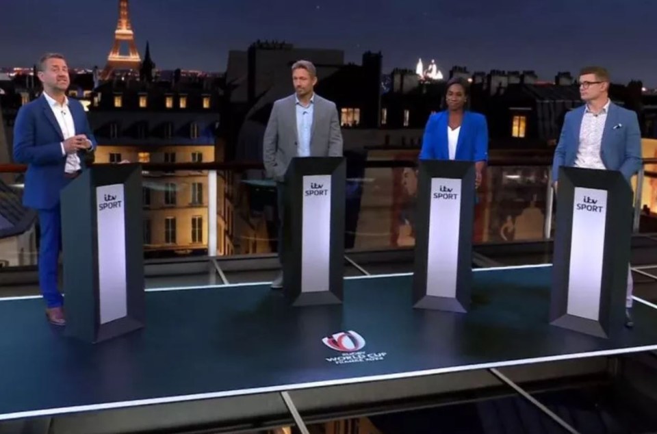 ITV have had pundits in a ‘General Election debate’ style set design during the Rugby World Cup