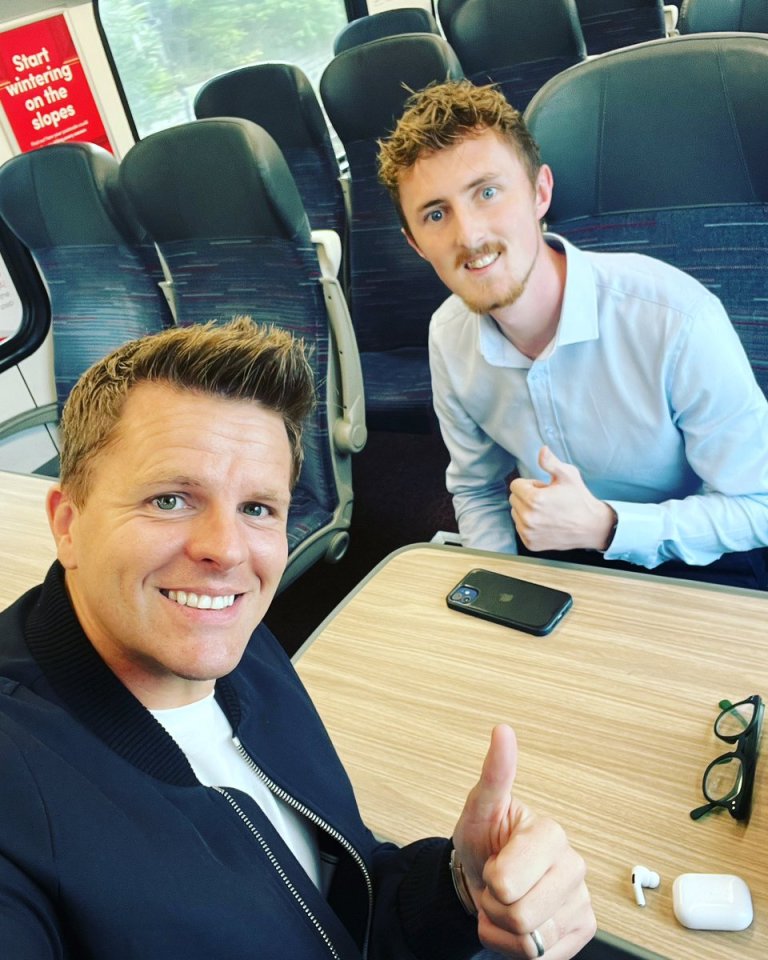 Jake Humphrey shared a picture with a 'fan' named Jordan on a train on Monday