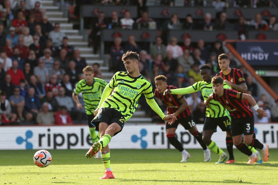 Kai Havertz scored his first Arsenal goal against Bournemouth