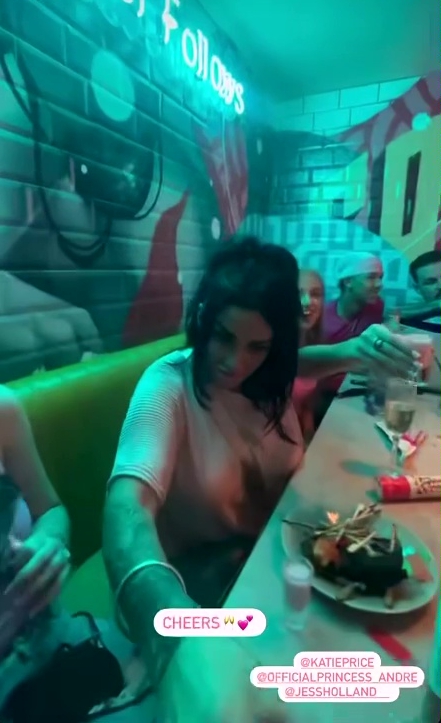 Katie Price’s lookalike daughter Princess, 16, seen brandishing a shot on rowdy family night out with her mum