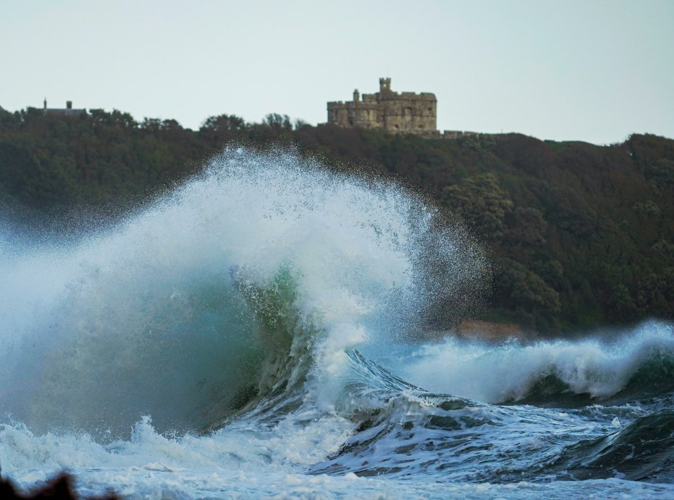 Chaotic scenes saw large waves in Cornwall on Wednesday