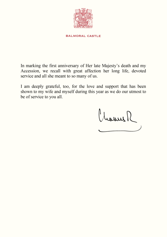 In his personal statement, the King said: 'In marking the first anniversary of Her late Majesty’s death and my Accession, we recall with great affection her long life, devoted service and all she meant to so many of us'