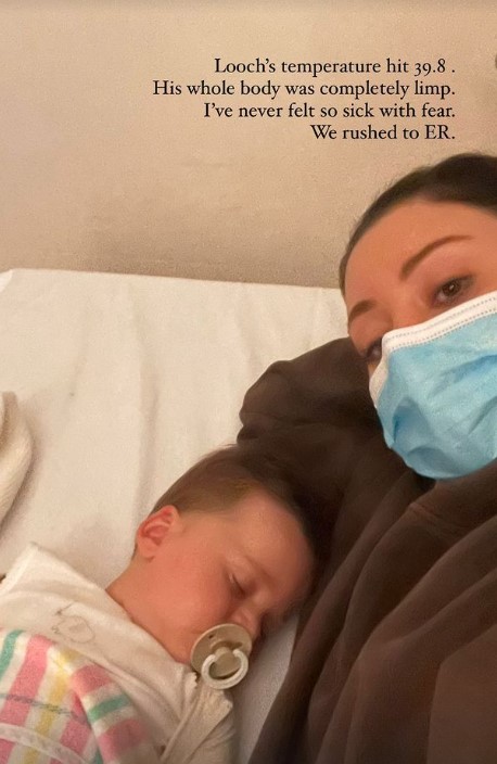 The star cuddled up to her baby boy after his illness