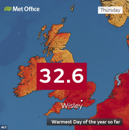 The Met Office reported the hottest day of the year so far