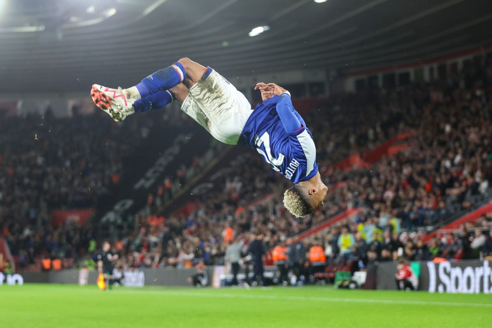 Hutchinson celebrated with an acrobatic backflip