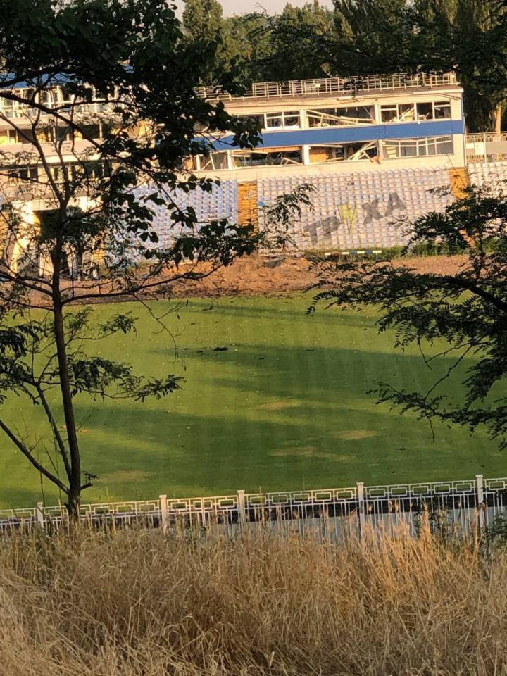 The missile strike narrowly missed one of the stands on the side of the pitch