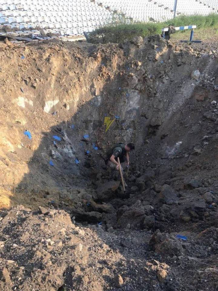 The stadium was left with a 15-metre wide and 5-metre deep crater on its pitch