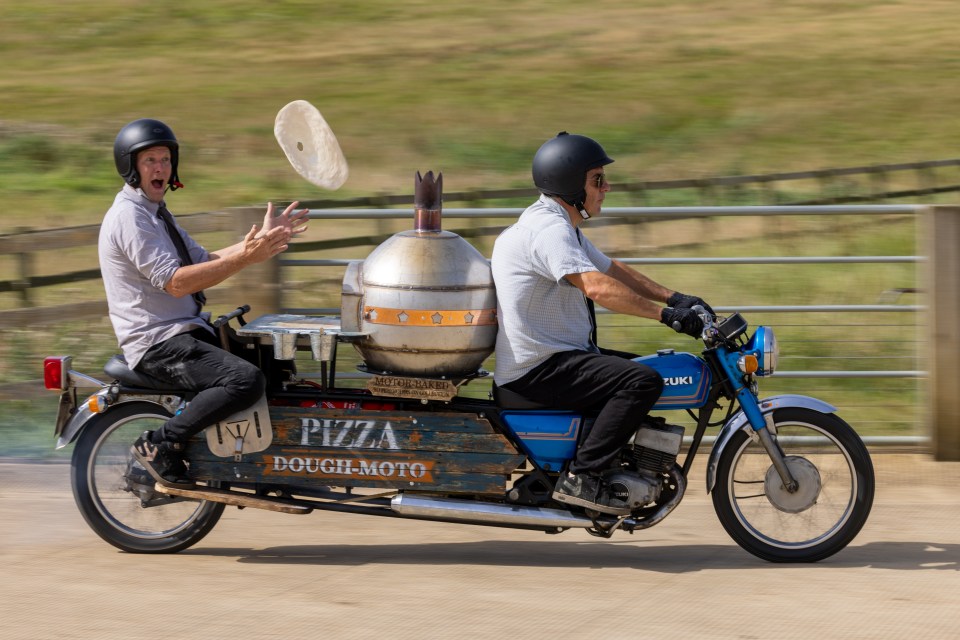 The inventor, above, said: 'The oven is heavy so the bike is hard to manoeuvre. And it’s pretty hard to roll the pizza dough.'