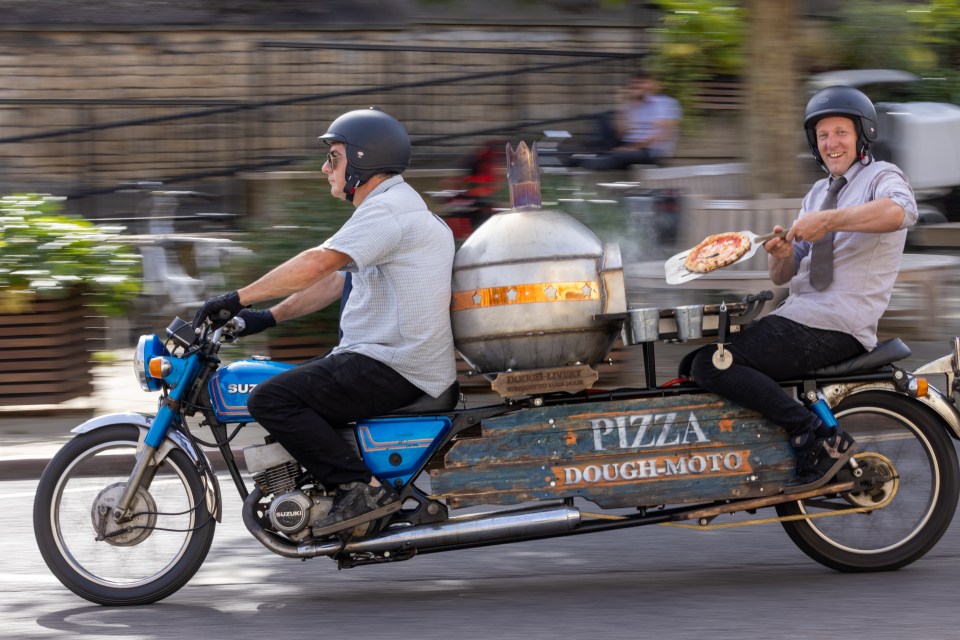 Inventor Colin Furze cooks on the back of a motorbike — ­fitted with a pizza oven