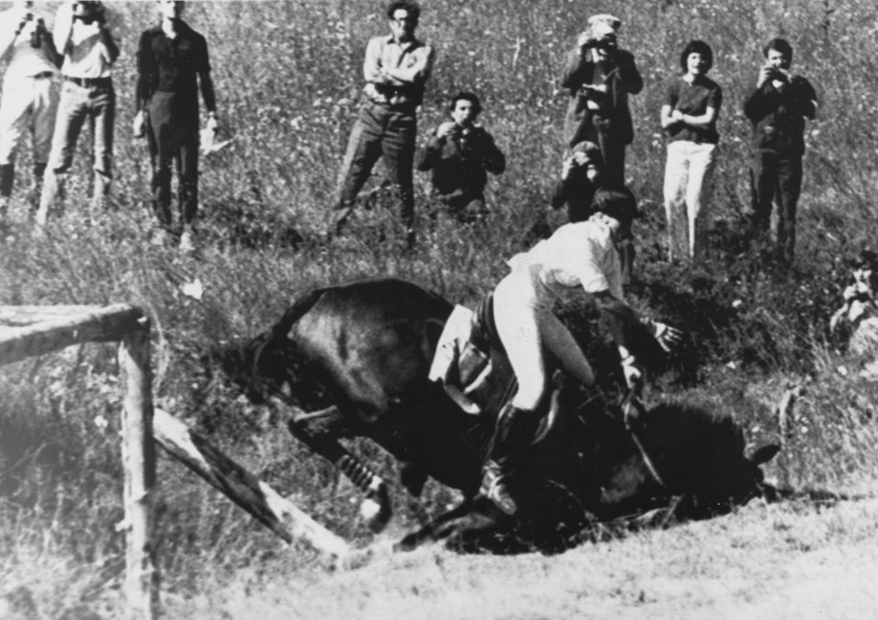 Princess Anne hit the deck alongside The Queen's horse Goodwill in Kiev, Soviet Union, 1973