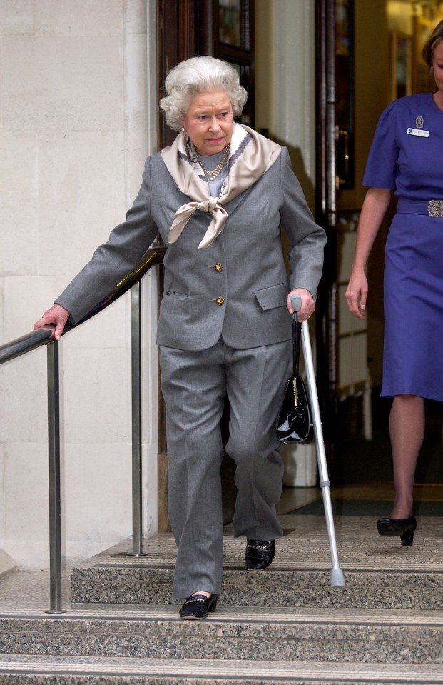 The Queen needed crutches to get around after tearing cartilage in her knee