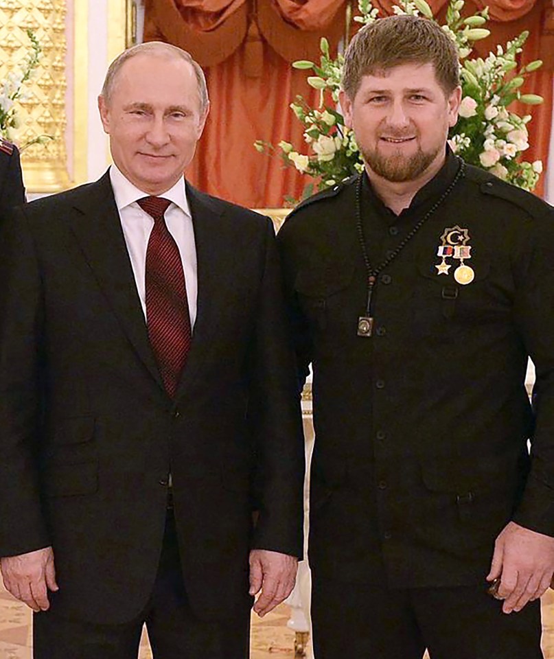 A slimmer-looking Kadyrov with his pal Putin in February this year