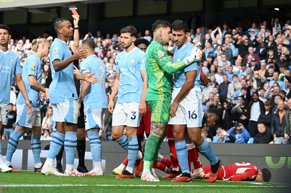 Referee Anthony Taylor promptly sent off Rodri while players argued