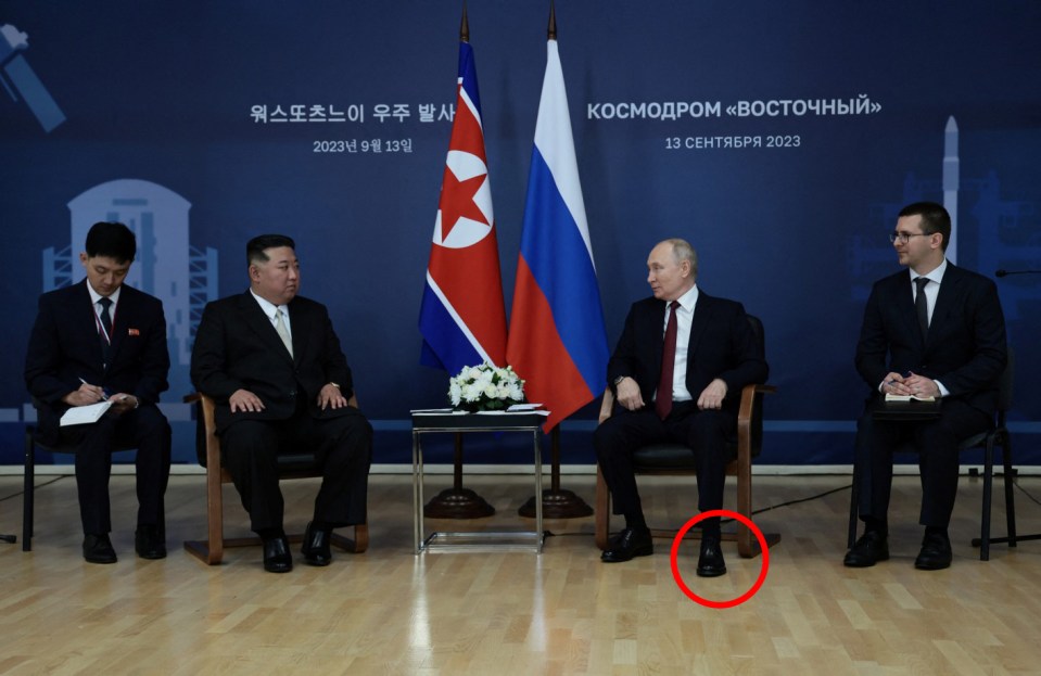 Footage shows Putin's left foot continually bouncing as he spoke with the North Korean leader