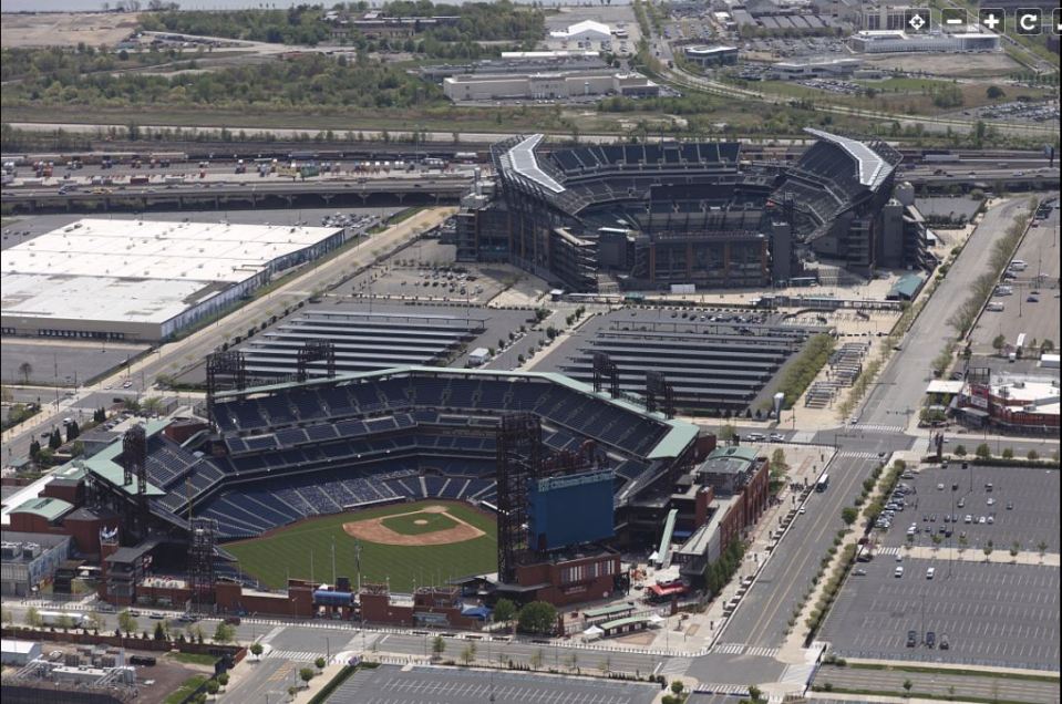 The Veterans Stadium was demolished by implosion in March 2004 and replaced by the adjacent Citizens Bank Park and Lincoln Financial Field