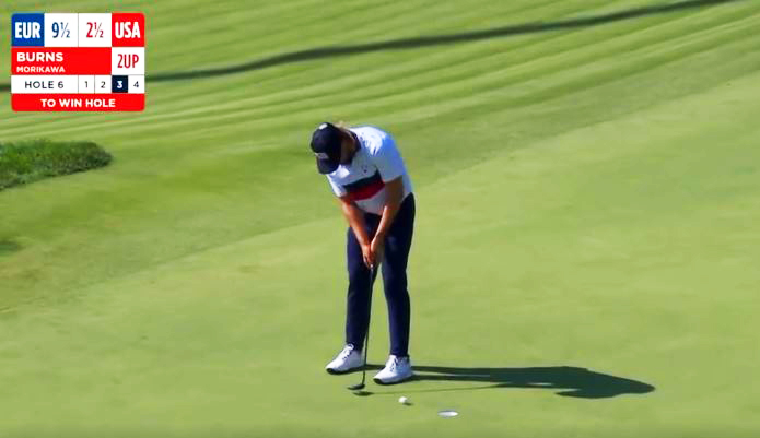 Sam Burns putted for a birdie on the sixth hole in Saturday afternoon's fourballs