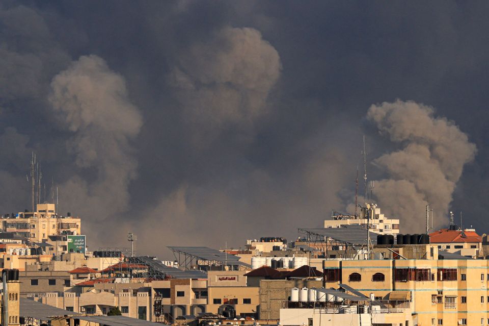 Thick black smoke can be seen in the sky over Gaza