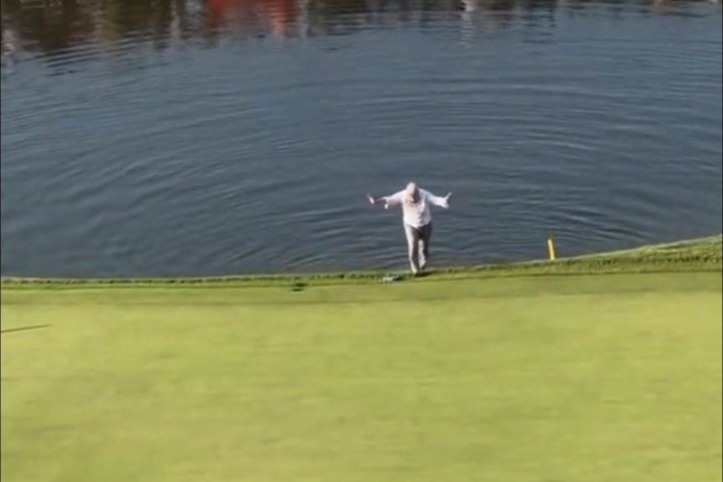 After taking another dip, the man engaged the crowd in a Viking Thunder Clap