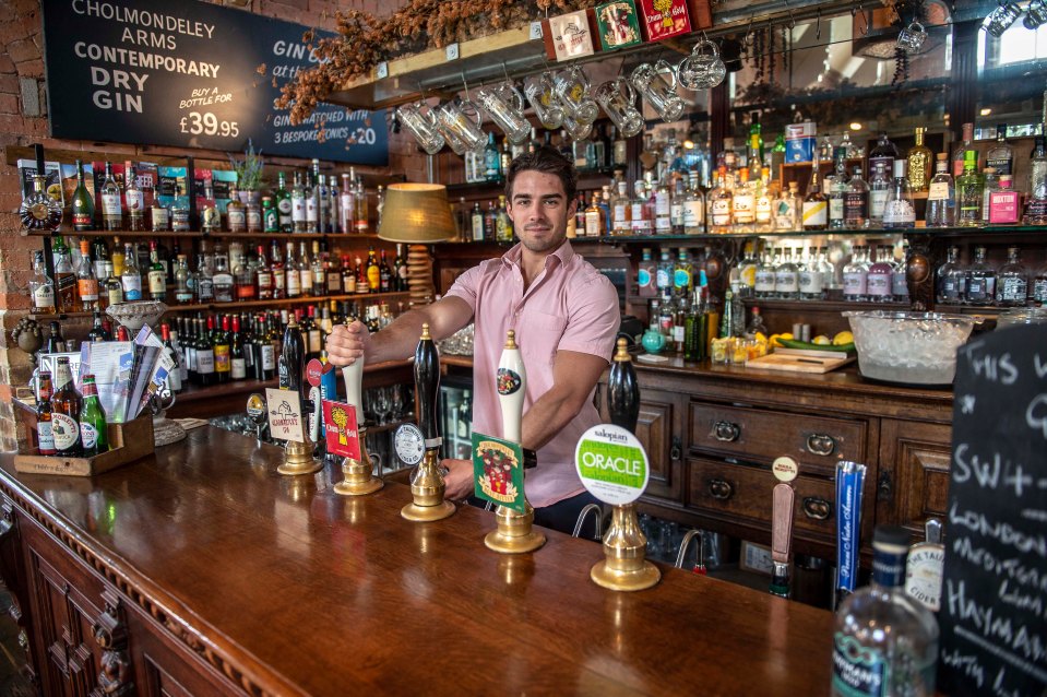 Barman Barney Hill, 22, works at The Cholmondeley Arms